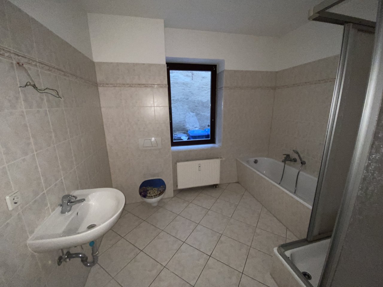 Tageslichtbad mit Badewanne, Dusche und WC