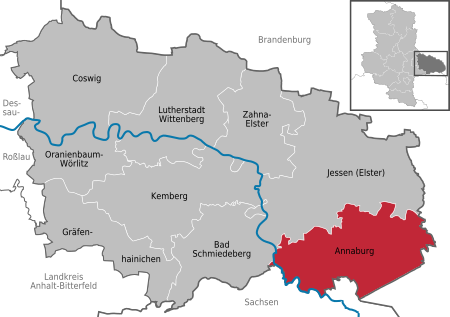 Die Lage von Annaburg im Landkreis Wittenberg