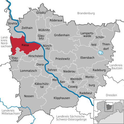 Lage Riesa im Landkreis Meißen