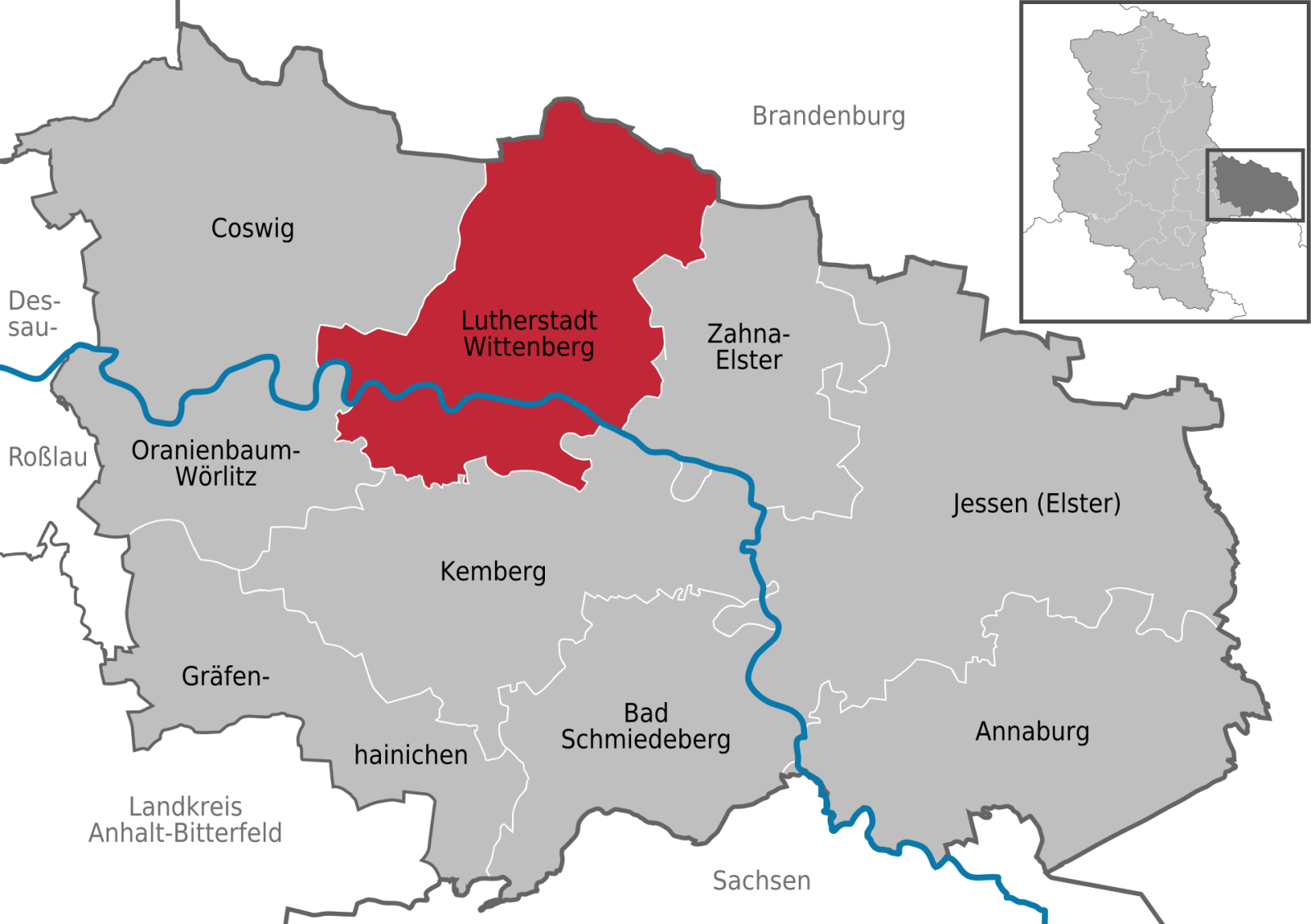 Lage Wittenberg im Landkreis Wittenberg